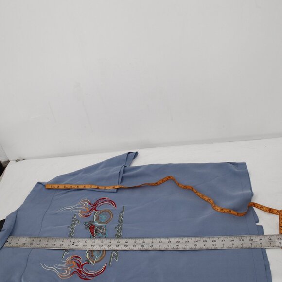 Tommy Bahama shirt Mens Large Harley Davidson Embroidered Silk Short Sleeve blue - Picture 14 of 15